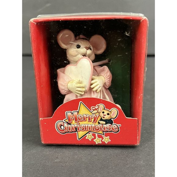 Vtg Kurt Adler Jingle‎ Bell Mouse Ornament with Heart Ceramic Anthropomorphic - Picture 6 of 7